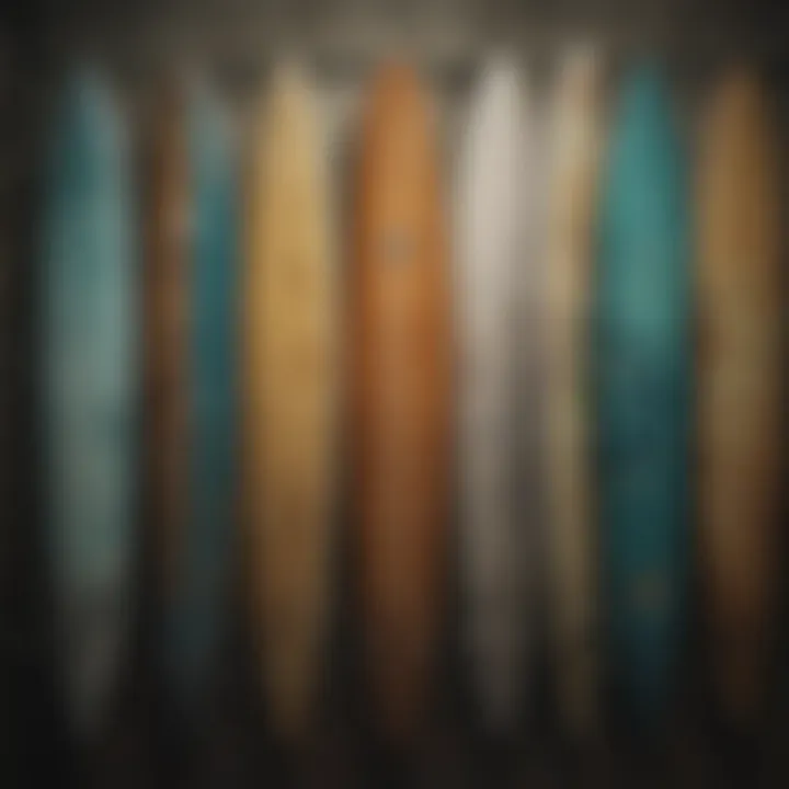 A collection of surfboards showcasing various designs and colors