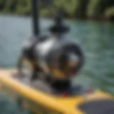 Close-up view of an electric motor on a stand up paddle board