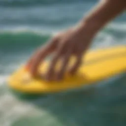 Close-up of wax application on a surfboard