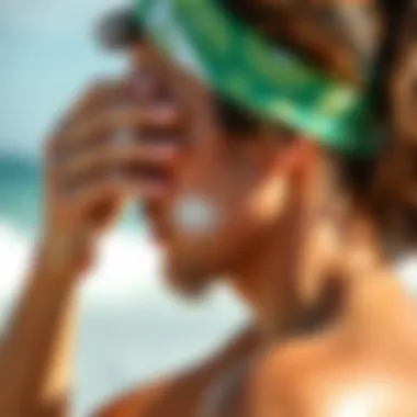 A person applying mineral sunscreen on their skin at the beach