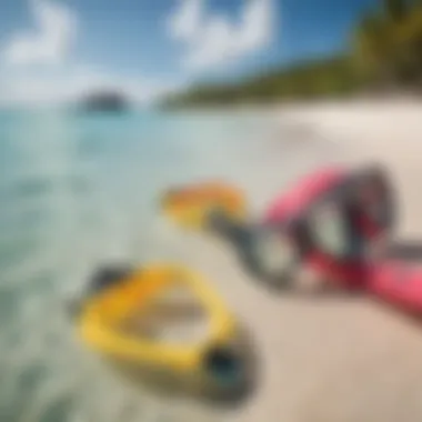 Colorful snorkeling gear resting on a pristine beach