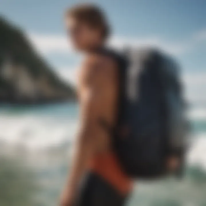 A surfer equipped with the Billabong surf backpack preparing for the waves