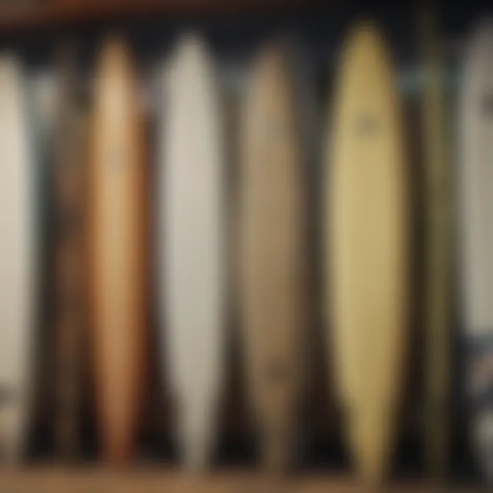 Close-up of surfboards on display reflecting surf culture