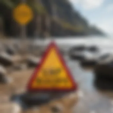 A close-up of a 'Stay Off Rocks' warning sign