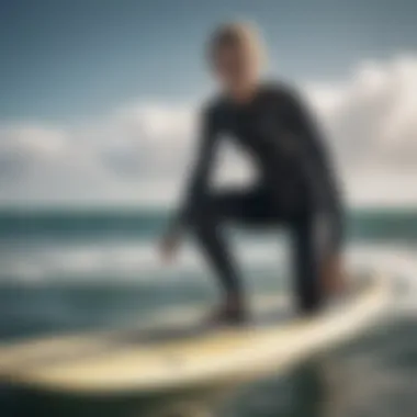 Illustration of a well-fitted wetsuit on a surfboard