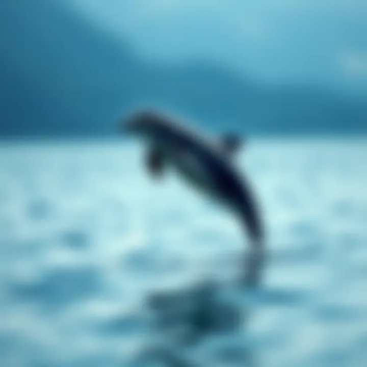 The Graceful Leap of a Dolphin A playful dolphin leaping above the water surface