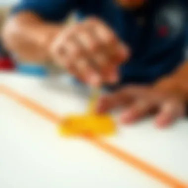 Illustration of applying repair resin on a surfboard ding.