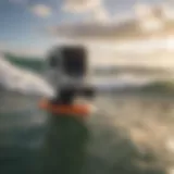 Close-up of GoPro adhesive mount on a surfboard