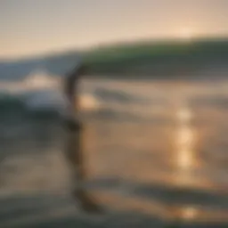 A surfer riding a perfect wave at sunset