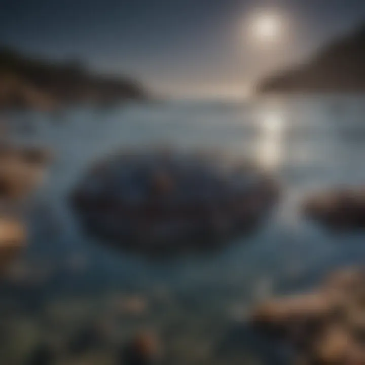 Marine life flourishing in a tidal pool during a full Moon