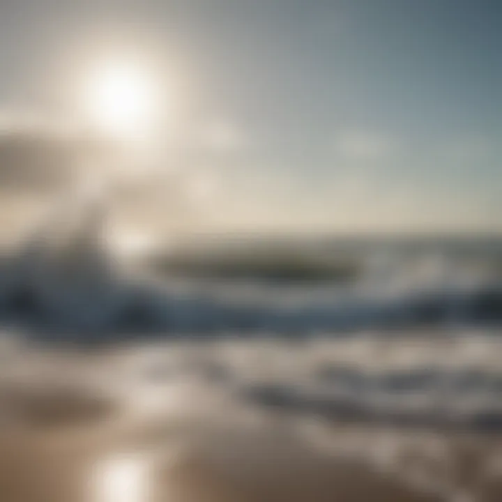 A serene beach at high tide with waves lapping the shore