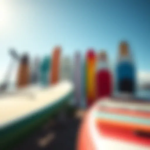 An array of paddle boards showcasing various sizes and dimensions