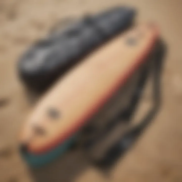 Illustration of key features of a surfboard bag highlighted for easy understanding