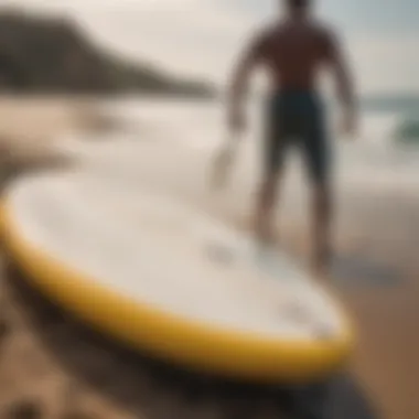 Surfer transporting a surfboard in a well-fitted bag on the beach