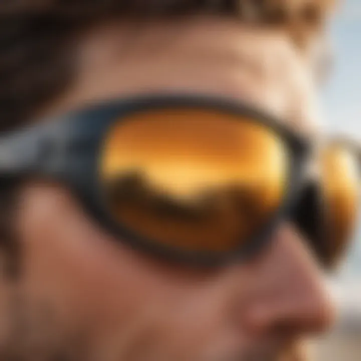 Close-up of high-performance sunglasses designed for water sports