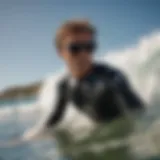 Surfer wearing stylish sunglasses while riding a wave