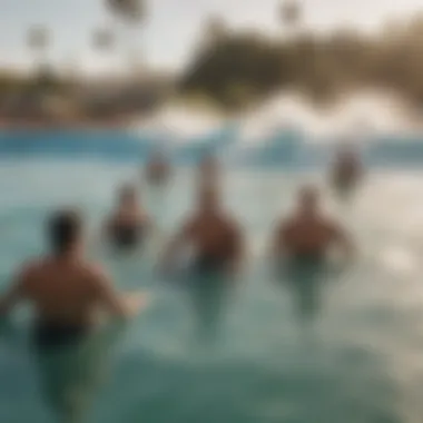 A diverse group enjoying the wave pool experience