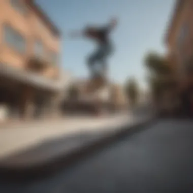 A skateboarder performing a trick in a vibrant urban setting