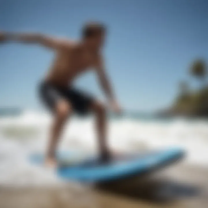 An athlete riding a large boogie board, demonstrating advanced techniques in the waves