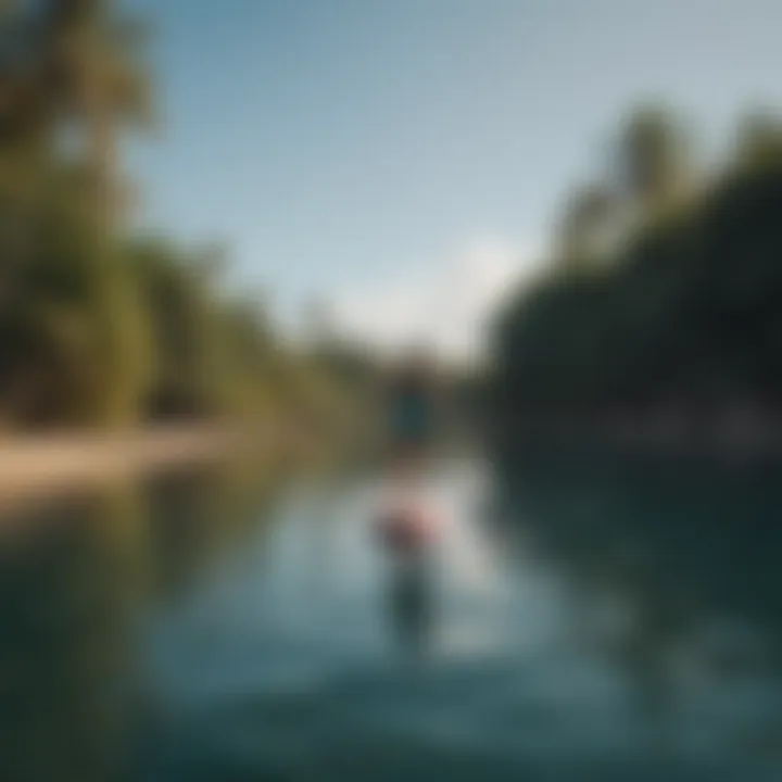 A group of adventure seekers enjoying paddleboarding in calm waters