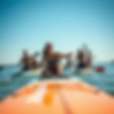 A group of diverse paddlers enjoying a sunny day on electric SUPs