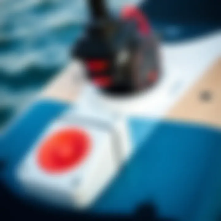 Close-up of electric paddle board motor and battery system