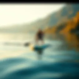 A sleek electric stand-up paddle board gliding over calm waters