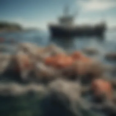 The Consequences of Overfishing Overfishing depicted with empty nets and marine life