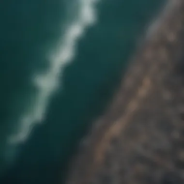 Aerial view of polluted ocean waters with debris