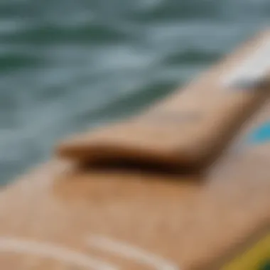 Close-up of the paddle board's material and construction details