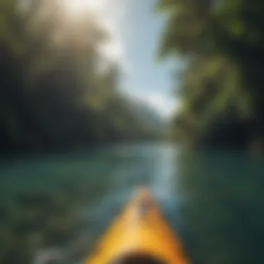 Kayakers gliding through calm waters surrounded by lush tropical landscapes.