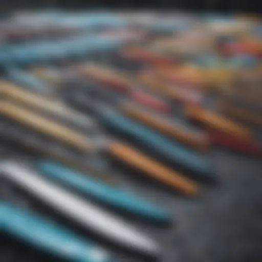 Diverse types of hubboards fins displayed