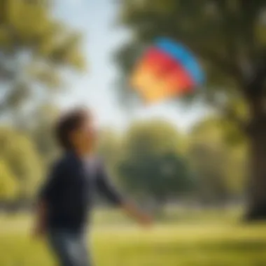 A child joyfully flying a kite in a sunny park