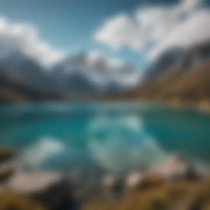 A breathtaking view of mountainous terrain near a crystal-clear lake