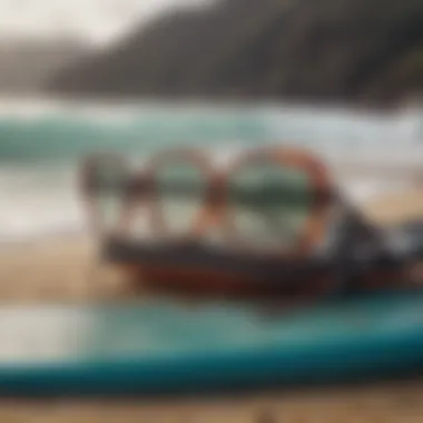 Sustainable Surf Gear Details A close-up of eco-friendly surf gear highlighting sustainable materials