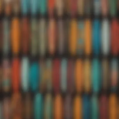 Diverse Surfboard Designs A vibrant surfboard collection showcasing diverse designs and colors