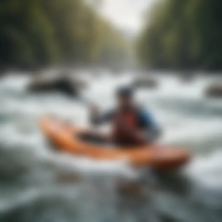 Kayaker navigating through white-water rapids