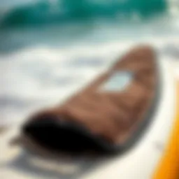 A close-up view showcasing the durable material of the Smuggler surfboard bag
