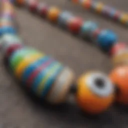 Close-up view of vibrant surfers necklace beads made from natural materials