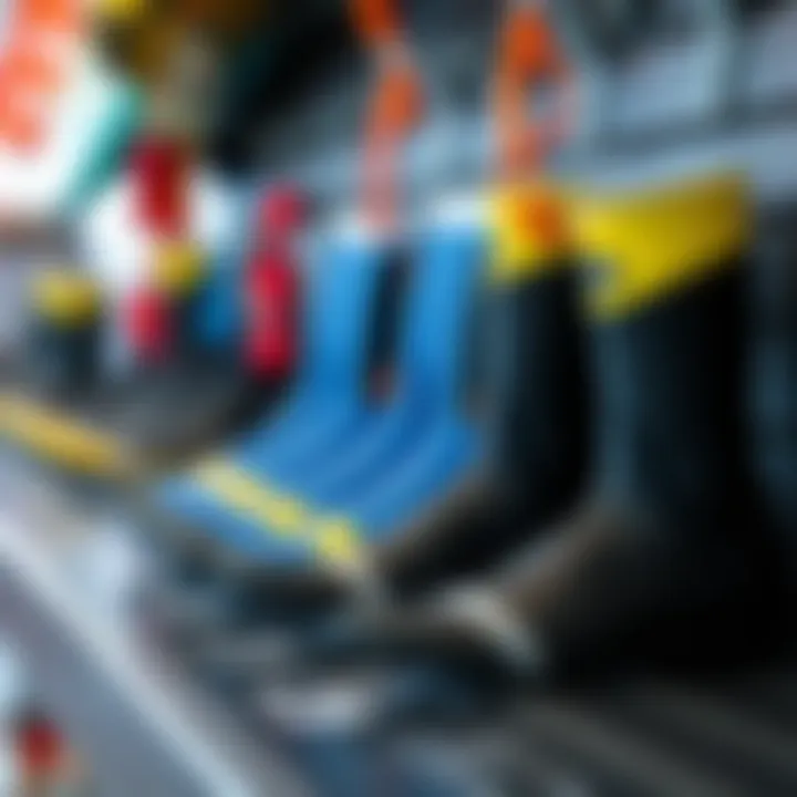 Surfing booties designed for different water conditions on display