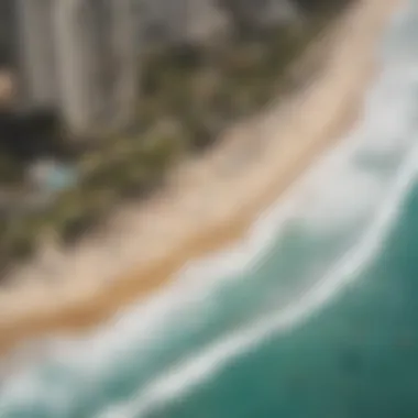 Aerial view of Waikiki beach with surfers