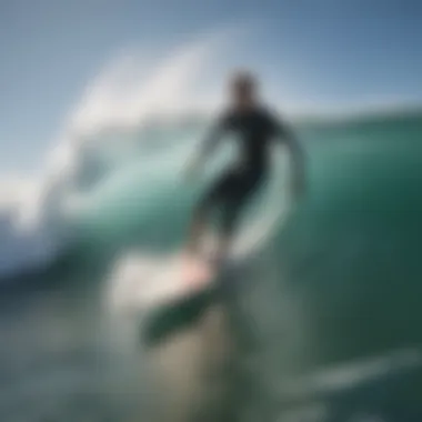 Surfer riding a wave with technology