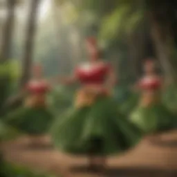 Traditional Hawaiian dancers performing hula in a lush setting
