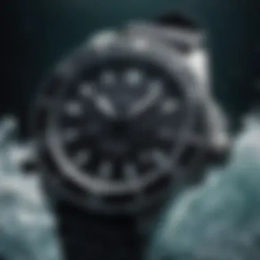 Close-up of a diving watch under water