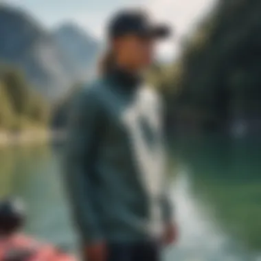 The Billabong fleece pullover displayed against a backdrop of scenic watersport activity.