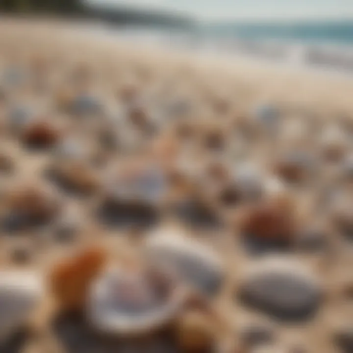 Close-up of seashells scattered on the beach