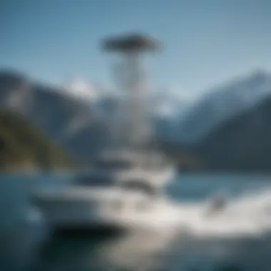 A sleek ski tower installed on a boat, showcasing its design and functionality.