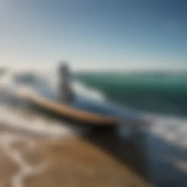 Innovative Motorized Fin Technology A high-tech motorized fin integrated into a surfboard, showcasing advanced engineering