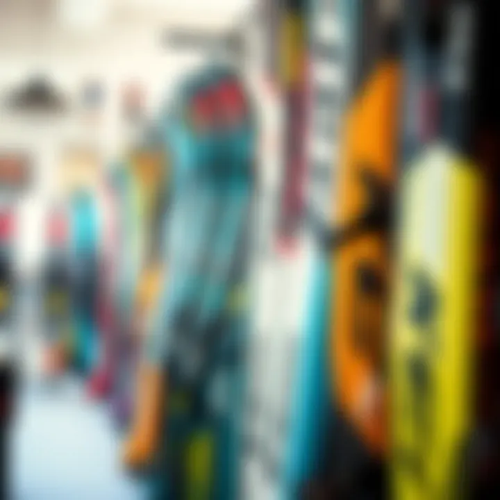 A diverse selection of used kiteboarding kites for sale at a shop