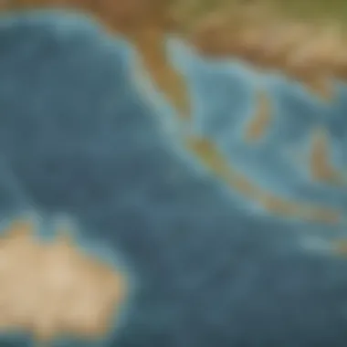 Historical Maritime Routes A historical map showcasing ancient maritime routes across the Pacific